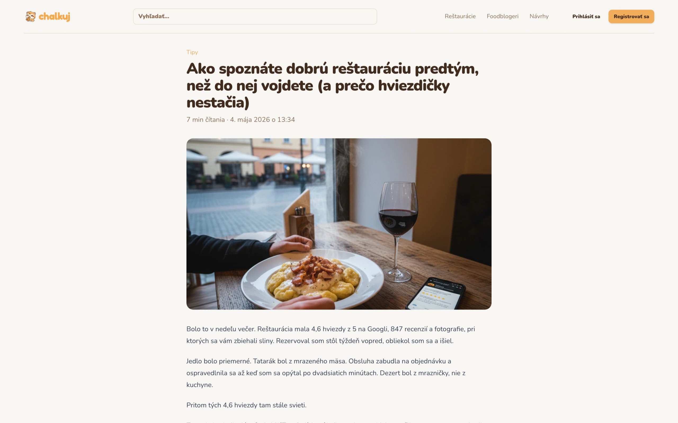 Editorial blog article about choosing a restaurant