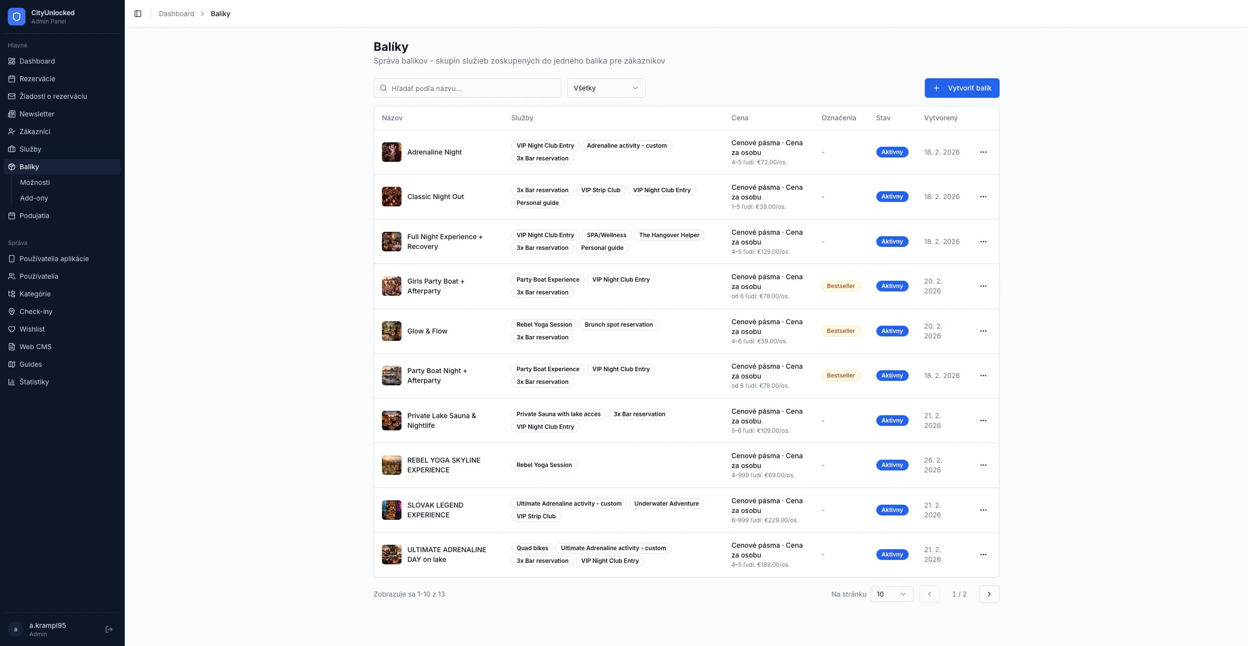 CityUnlocked admin CRM managing the catalogue, itineraries and bookings. The operations side: the same catalogue that powers the app, managed from one admin