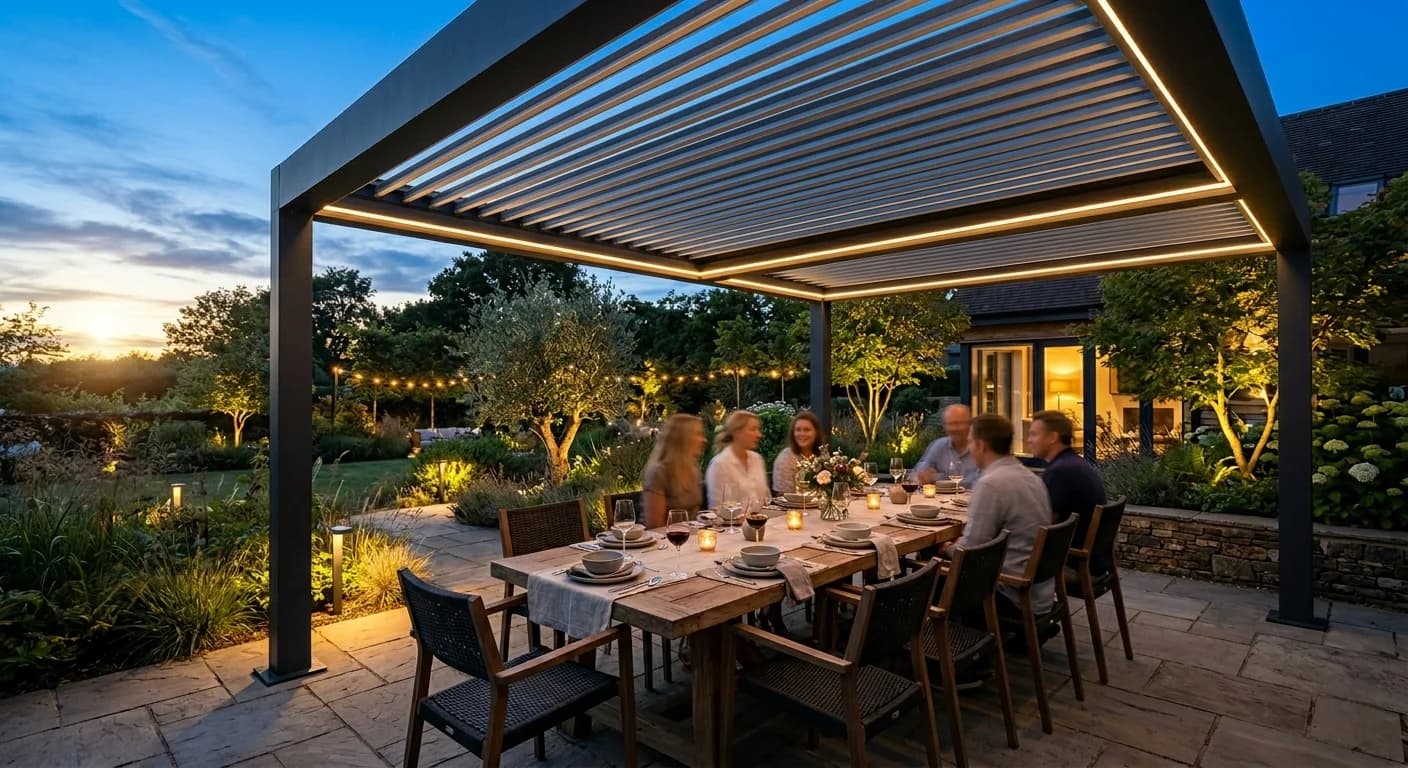 Pergola at night with integrated LED lighting selected