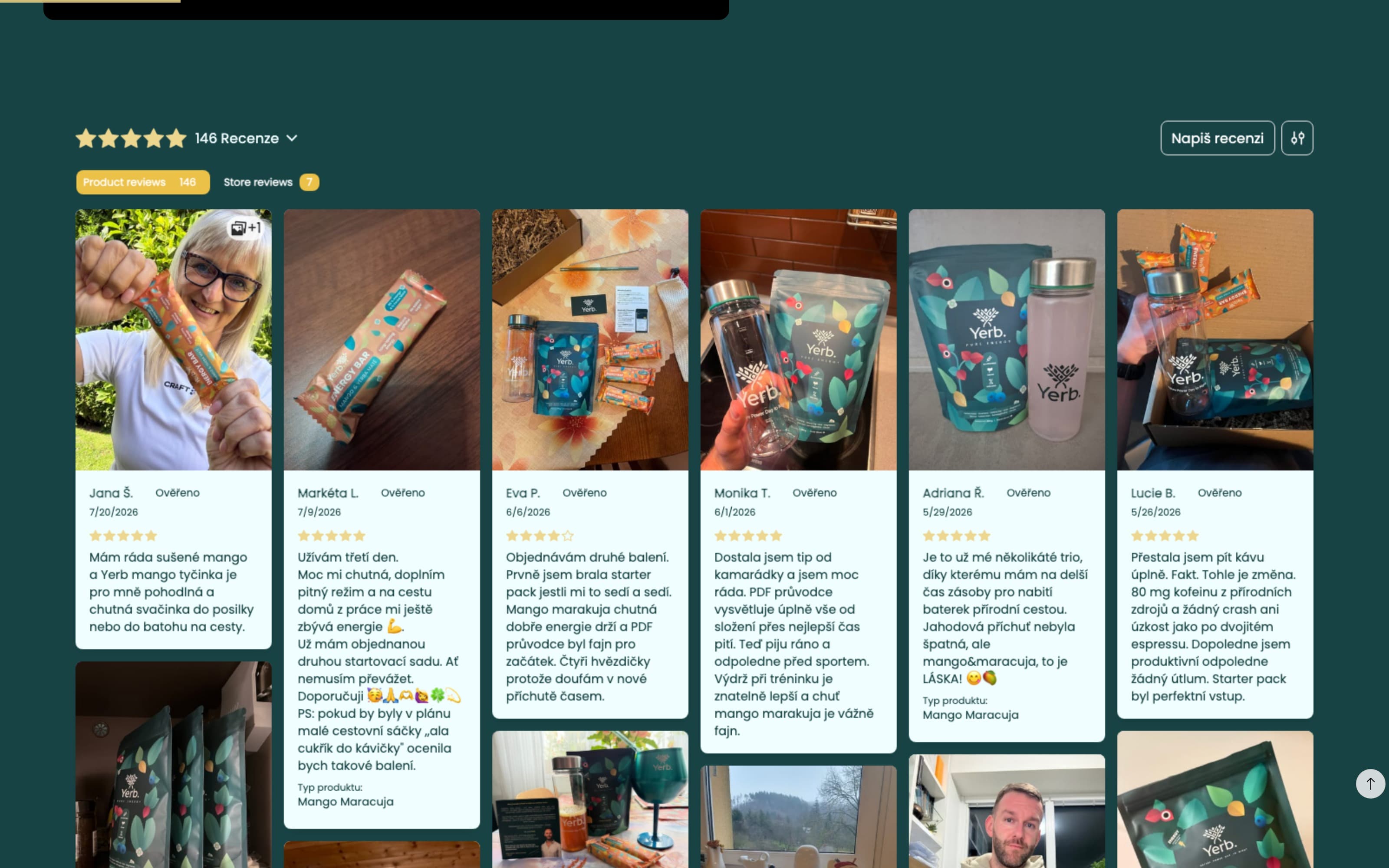 Yerb reviews wall with verified customer reviews and photos